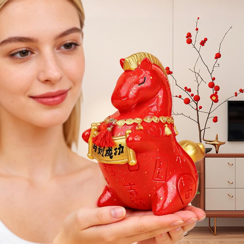 Feng Shui Horse Statue – Resin Wealth & Success Figurine with Gold Ingot, Red Chinese Horse Decor for Home Office 2026 Year of the Horses Gift - Image 4